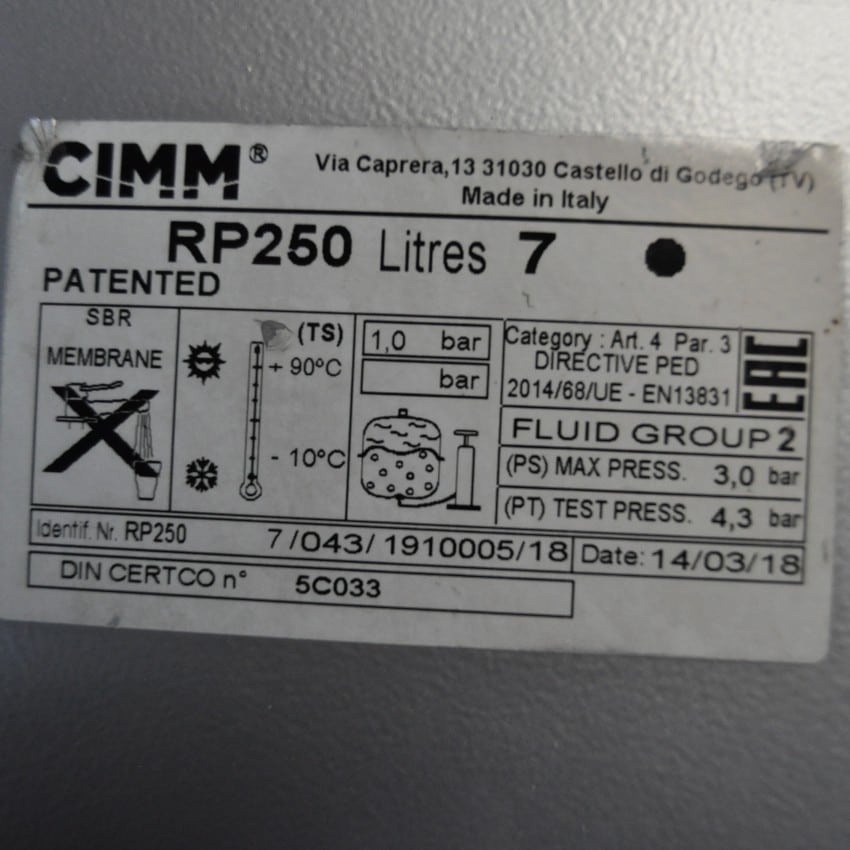 Baxi expansion vessel 7661749 combi 424 428 Data Label